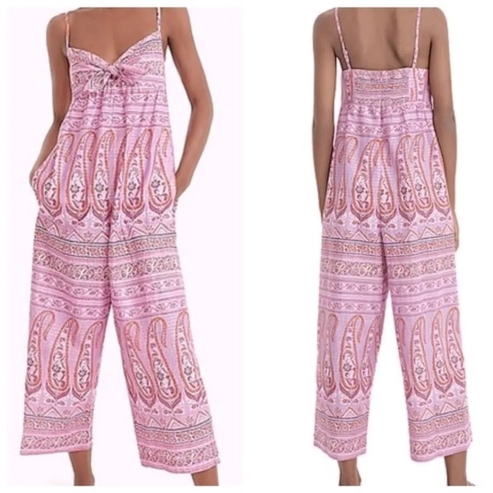 j. crew point sur paisley tie front wide leg jumpsuit
